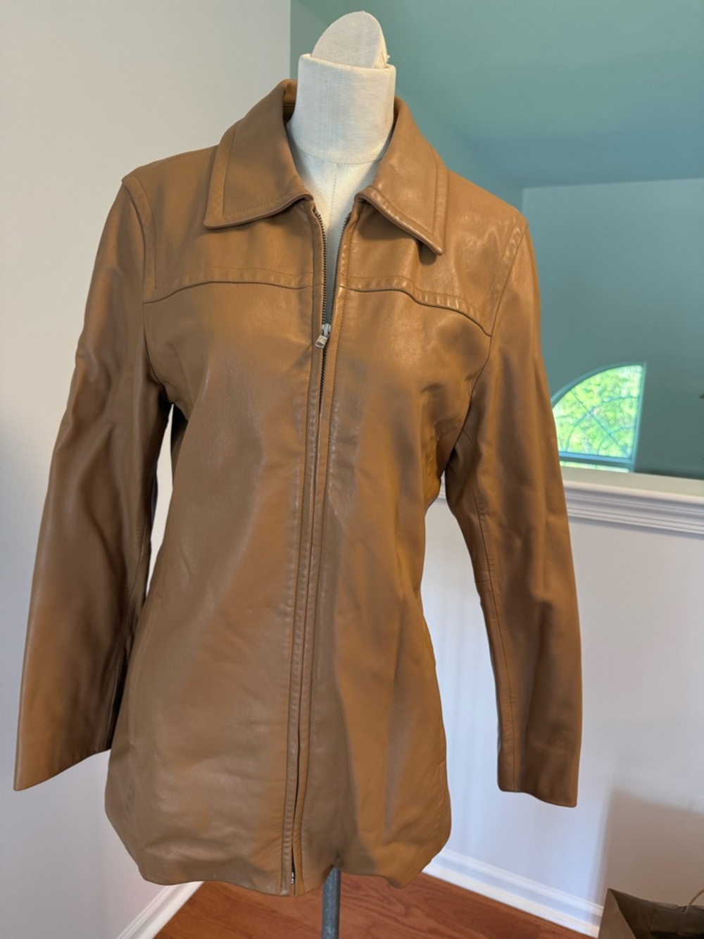 Coach Women's Cognac Leather Zip-Front Jacket